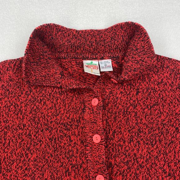 Vintage Radishes Roses Sweater Size Medium Red Cotton Pullover Collar Buttons - Picture 2 of 8